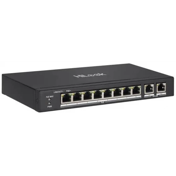 Hilook Ns-0310P-60(B), 8Port, Megabit, Poe 60W, 2 Port Gigabit Uplink, Long Range 250Metre, Yönetilemez, Masaüstü Switch ürün görseli 1