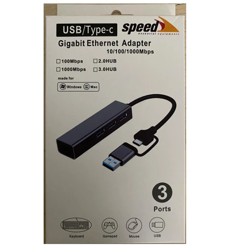 Speed Sp-Uet01 3 Port Usb Type-C To Ethernet Gigabit Ethernet Rj45 Çevirici ürün görseli 1