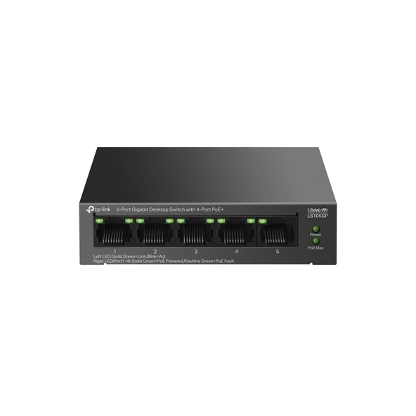 Tp-Link Ls105Gp, Green Tech, 5 Port, Gigabit, 4 Port Poe 65W, Metal Kasa, Yönetilemez, Masaüstü Switch ürün görseli 1