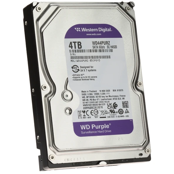 Wd Purple Wd44Purz 3,5&Amp;Quot; 4Tb, 128Mb, 5400 Rpm, 7/24 Güvenlik Hdd (Türkiye Distribütörü Garantili) ürün görseli 1