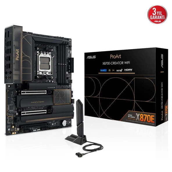 Proart X870E-Creator Wifi, 4Xddr5, 4Xm.2, Hdmi, Dp, Type-C, Pcie 5.0, Wi-Fi 7, Bluetooth V5.4, Am5 Soket Anakart ürün görseli 1