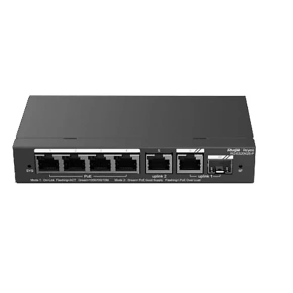 Ruijie Reyee Rg-Es206Gs-P 6Port Gigabit ,4X Poe 54W, 1 Port Gi̇gabit Uplink, 1 Gi̇gabit Combo, Colud Yönetilebilir Switch Metal Kasa ürün görseli 1