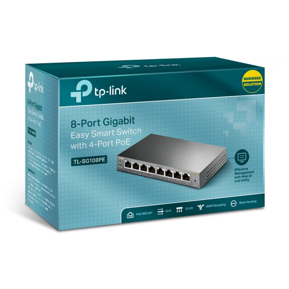 Tp-Link Tl-Sg108Pe, 8 Port, Gigabit, 4 Port Poe 64W, Easy Smart, Yönetilebilir, Metal Kasa, Masaüstü Switch ürün görseli 1