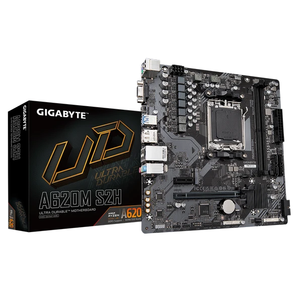 Gigabyte A620M-S2H, Rev.1.2, 6400Mhz, 2Xddr5, 1X M.2, D-Sub, Hdmi, Dp, Am5 Soket Anakart ürün görseli 1