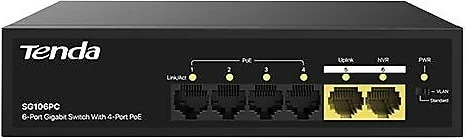 Tenda Sg106Pc 6 Port 10/100/1000 4 X Poe + 2 X Uplink Poe Gigabit Switch Metal Kasa ürün görseli 1