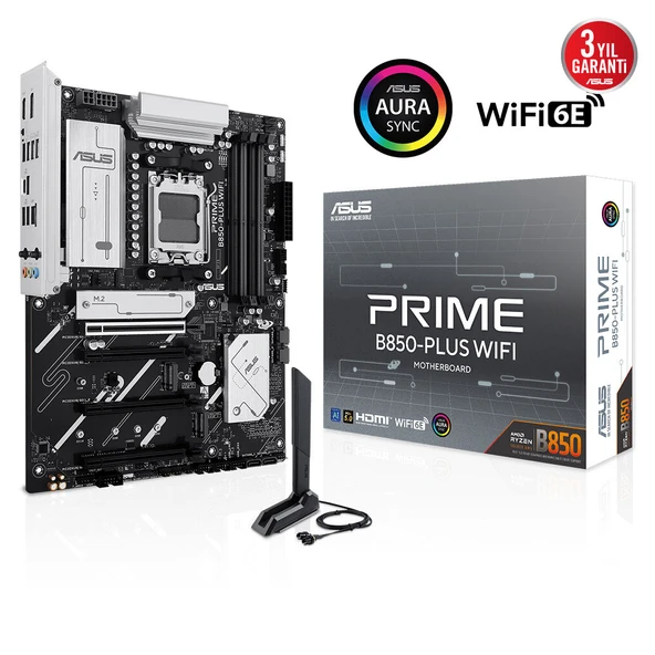 Prime B850-Plus Wifi, 4Xddr5, 3X M.2, Hdmi, Dp, Type-C, Wi-Fi 6E, Bluetooth V5.3, Am5 Soket Anakart ürün görseli 1