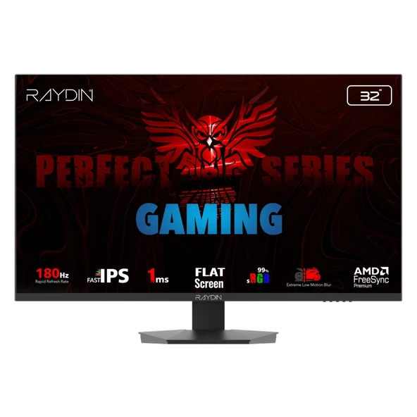 Raydin Eg32Eqi-180Hz, 31.5&Amp;Quot;, 1Ms, 180Hz, 2K Quad Hd, 2Xhdmi, Dp, Hoparlör, Ips Led, Flat, Frameless, Freesync Monitör ürün görseli 1