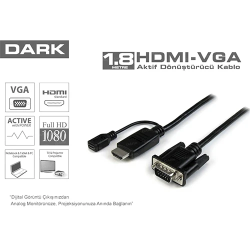 Dark Dk-Hd-Ahdmixvgal180 Hdmi To Vga Aktif Dönüştürücü Kablo ürün görseli 1
