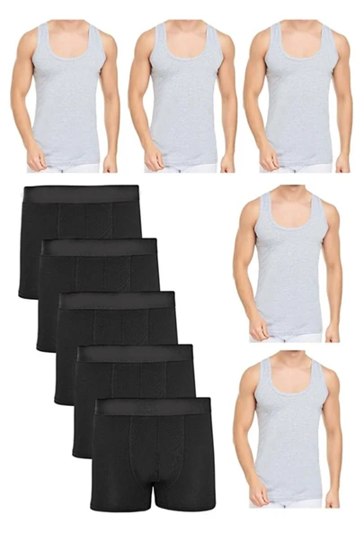 BLACK SWALLOW Erkek 5'li Pamuklu Likralı Boxer Atlet Takım ürün görseli 1