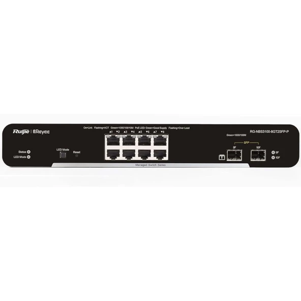 Ruijie Reyee Rg-Nbs3100-8Gt2Sfp-P-V2, 8 Port, Gigabit, 8Port Poe, 125W, 2Port Sfp, L2 Yönetilebilir, Metal Kasa, Masaüstü, Switch ürün görseli 1