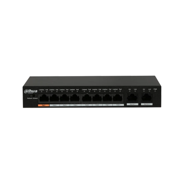 Dahua Pfs3010-8Et-96, 8 Port, Megabit, Poe 96W, 2 Port Gigabit Uplink, Yönetilemez, Masaüstü Switch ürün görseli 1