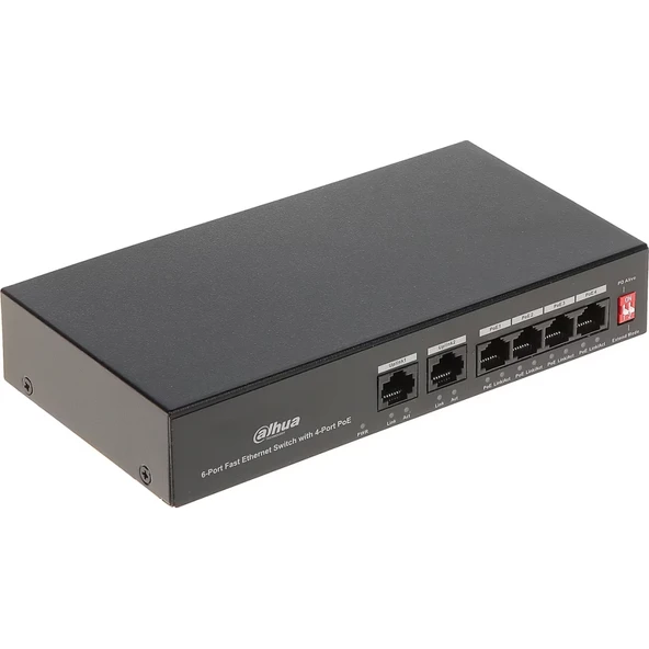 Dahua Pfs3006-4Et-36, 4 Port, Megabit, Poe 36W, 2 Port Uplink, Yönetilemez, Masaüstü Switch ürün görseli 1