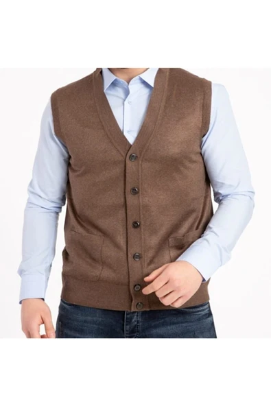 NACAR STORE Erkek Düğmeli Ince Yün Triko Örgü Yelek ürün görseli 1