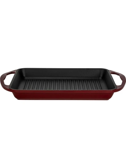 Lava Döküm Dikdörtgen Izgara Tavası Döküm Demir Yekpare Çift Kulplu 26x32 cm Bordo ürün görseli 1