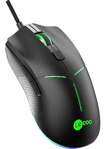 Lecoo Ms109 Usb+Kablolu 6400Dpi+8 Tuşlu Rgb Aydınlatmalı Siyah Mouse ürün görseli 1