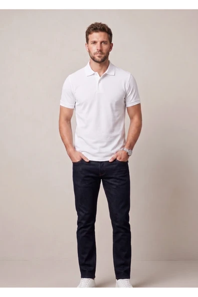 NACAR STORE Erkek Yakalı Düğmeli Beyaz T-shirt ürün görseli 1