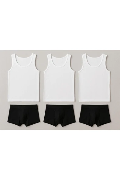 NACAR STORE ERKEK EKONOMİK LİKRALI 3 LÜ SET ATLET VE BOXER TAKIMI 3 ATLET 3 BOXER ürün görseli 1