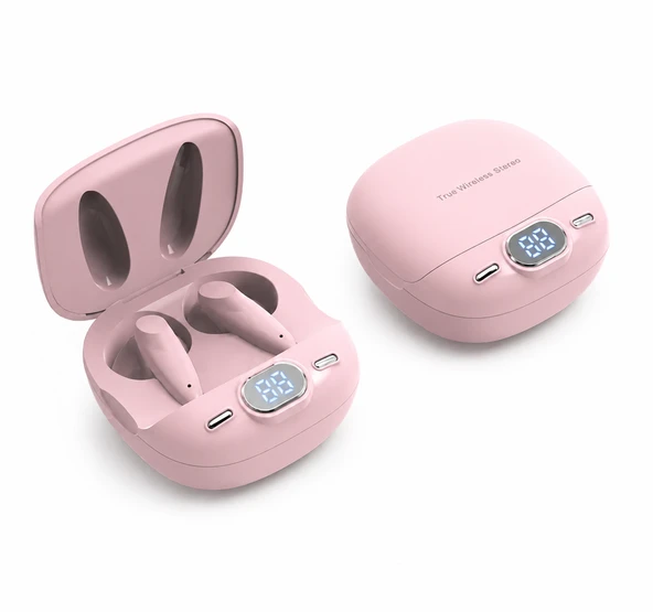 Pembe Bluetooth Kulaklık Android iPhone Uyumlu LED Göstergeli Slikonsuz ürün görseli 1