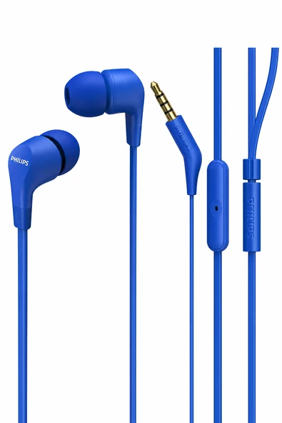 Philips TAE1105BL/00 Mikrofonlu Kablolu Kulak İçi Kulaklık, 3.5 mm Jack, Güçlü Bas, Mavi ürün görseli 1