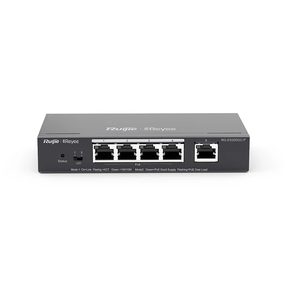 Ruijie Reyee Rg-Es205Gc-P 5 Port Gigabit ,4X Poe 54W Ruijie Colud Yönetilebilir Switch Metal Kasa ürün görseli 1