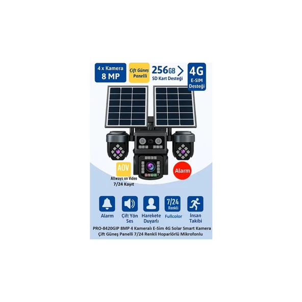 Balandi Pro-8420Gip 8Mp 4 Kameralı 4G Aov Esim Solar Kamera, Hieasy Yazılım ürün görseli 1