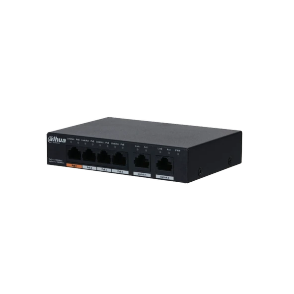 Dahua Pfs3006-4Gt-60-V2, 4 Port, Gigabit, Poe 60W, 2 Port Uplink, Yönetilemez, Masaüstü Switch ürün görseli 1
