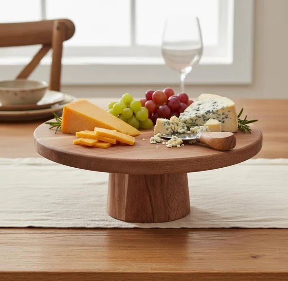 Akasya  ayaklı sunumluk sunum  tabağı pasta tabağı Doğal  30 cm ürün görseli 1