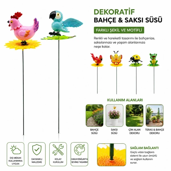 Dekoratif Yaylı Hayvan Figürlü - Bahçe ve Saksı Süsü - Dış Mekan Dekoru ürün görseli 1