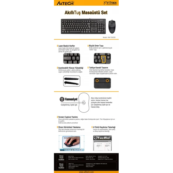 A4-Tech Km-72620D Usb Standart Türkçe Q Klavye/Mouse Set - Resim 2