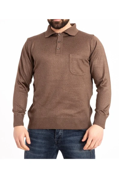 NACAR STORE Erkek Ince Yün Triko Örgü Polo Yaka Düğmeli Baba Kazak ürün görseli 1