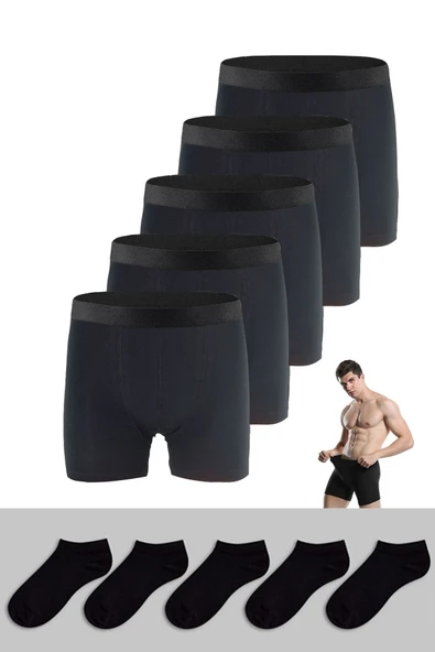 NACAR STORE Erkek 5'li Siyah Çorap Ve Boxer Seti ürün görseli 1
