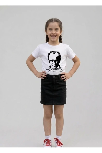 NACAR STORE Kız Çocuk ATATÜRK Baskılı T-Shirt Ve Keten Etek Takım 23 NİSAN-Özel Bayramlar ürün görseli 1