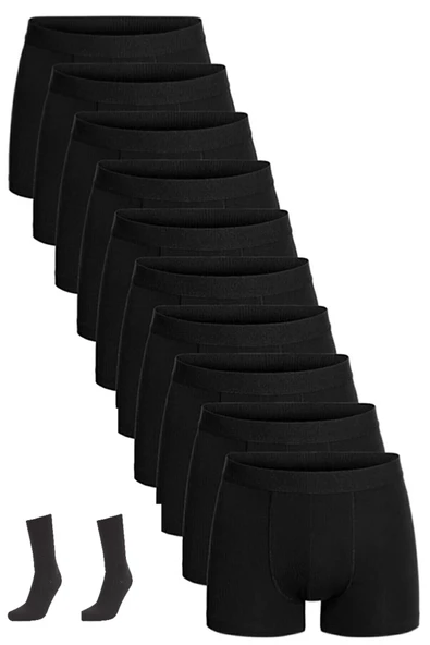 NACAR STORE 10'lu Pamuklu Likralı Boxer 1 Çift Siyah Uzun Çorap Hediyeli ürün görseli 1