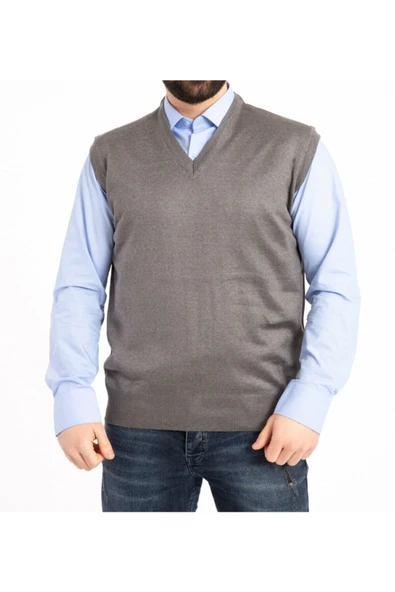 NACAR STORE Erkek Koyu Gri V Yaka Ince Yün Triko Örgü Tüylenmez Süveter ürün görseli 1