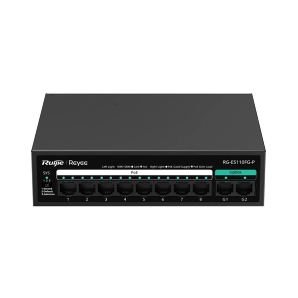Ruijie Reyee Rg-Es110Fg-P 10 Port, 8 Port Megabit Poe, 110W, 2 Port Gigabit Uplink, Switch ürün görseli 1