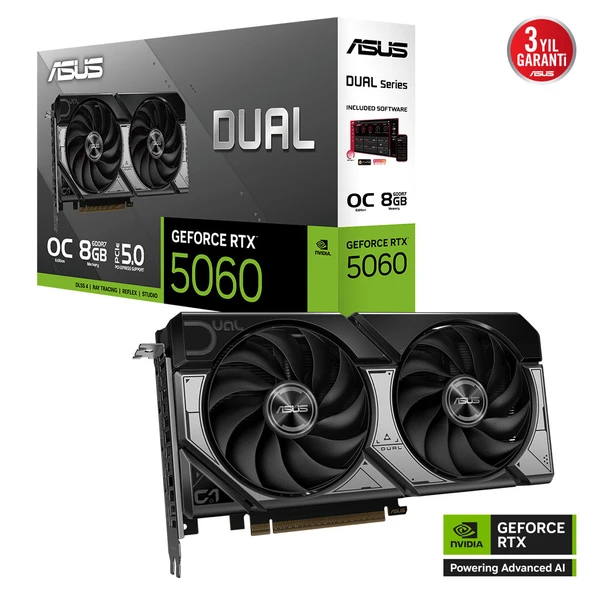 Dual-Rtx5060-O8G, 8Gb, 128Bit, Gddr7, 1Xhdmi, 3Xdp Ekran Kartı ürün görseli 1