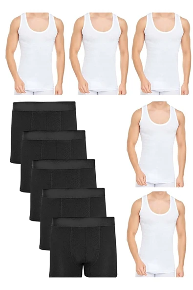 NACAR STORE Erkek 5'li Pamuklu Likralı Boxer Atlet Takım ürün görseli 1
