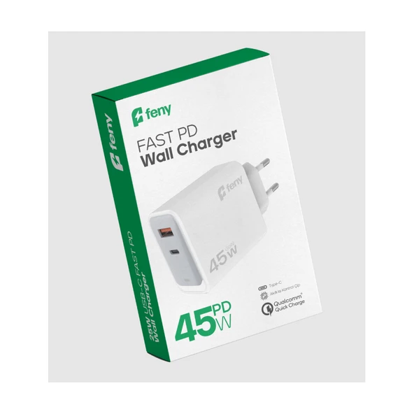 Feny Fn-C45, 45W, Usb+Type-C, Akıllı Isı Kontrol Chip, Qualcomm Quick Charge 3.0, Şarj Adaptörü ürün görseli 1