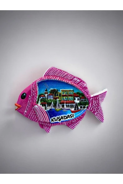 Kuşadası Temalı Kabartma Magnet. 9cm X 6cm.  Pembe ürün görseli 1