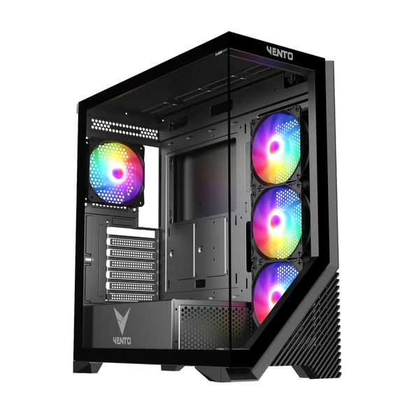 Vento Vg4202Fl Mid Tower, 850W 80+ Siyah, Temperli Cam, Rgb, Atx Kasa ürün görseli 1