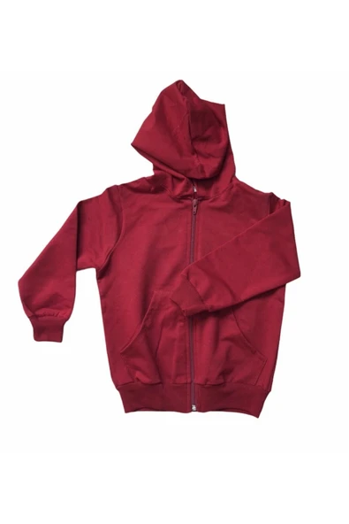 NACAR STORE Unisex Çocuk Bordo 2 Iplik Likralı Kapüşonlu Hırka ürün görseli 1