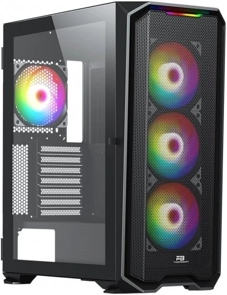 Powerboost Pb-P3720B 850W 80+ Bronze Mesh Ön Panel 4Xargb Fan+Usb3.0 E-Atx Kasa Siyah ürün görseli 1