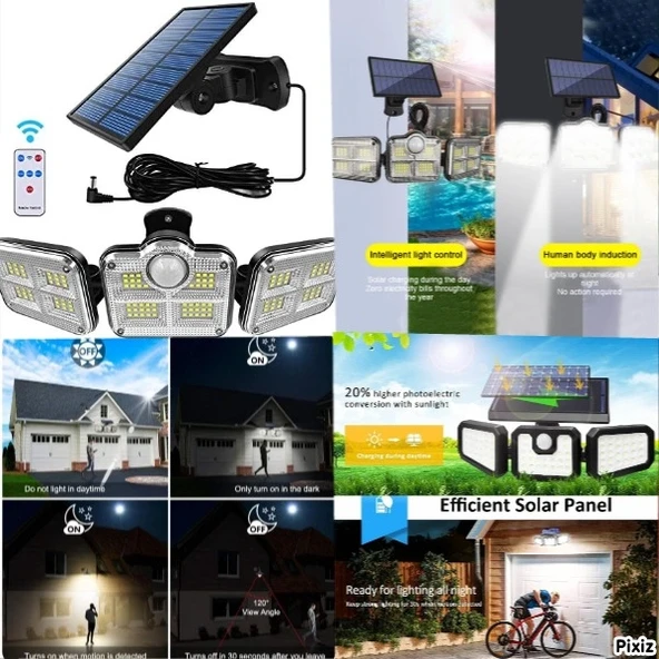 Solar Panelli Uzaktan Kumandalı 122 Led Bahçe Aydınlatması ürün görseli 1