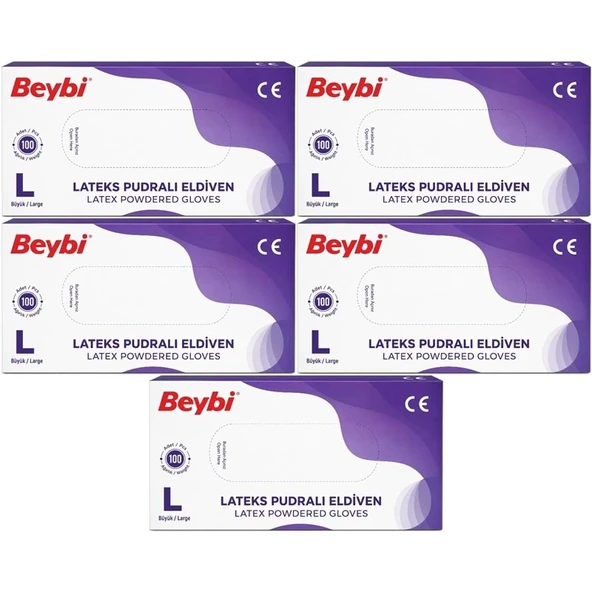 Beybi Lateks Pudralı Muayene Eldiveni L - Large - Büyük 500 Lü Set ürün görseli 1