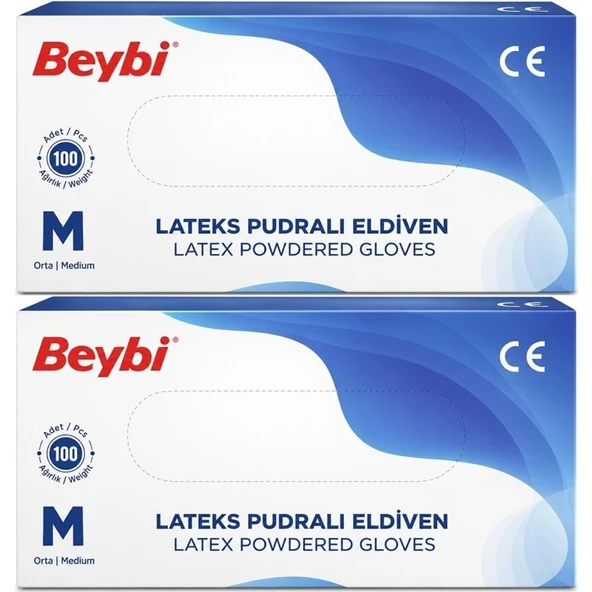 Beybi Lateks Pudralı Muayene Eldiveni M - Medium - Orta 200 Lü Set ürün görseli 1