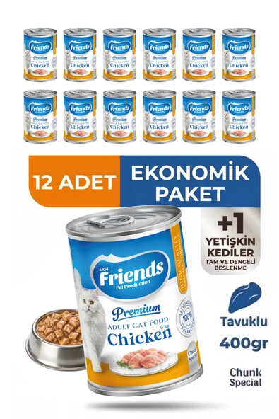 Premium Tavuklu Yetişkin Kedi Konservesi 400 gr x 12 Adet Ekonomik Paket Yaş Mama ürün görseli 1