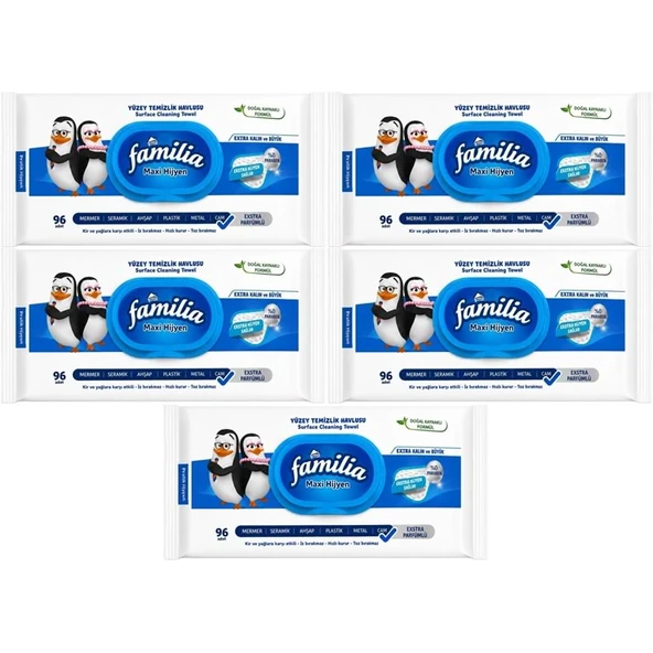 Familia Yüzey Temizlik Havlusu 96 Yaprak Maxi Hijyen Kabartma Doku Plastik Kapaklı 5 Li Set 480 Yprk ürün görseli 1