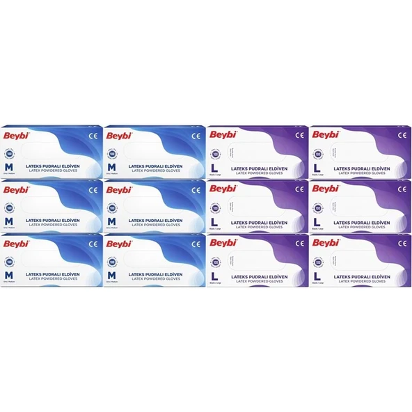 Beybi Lateks Pudralı Muayene Eldiveni M - Medium - Orta / L - Large - Büyük Karma 1200 Lü Set ürün görseli 1
