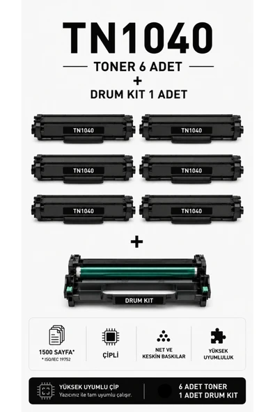 TN1040 Toner 6 Adet + Drum Kit 1 Adet ürün görseli 1