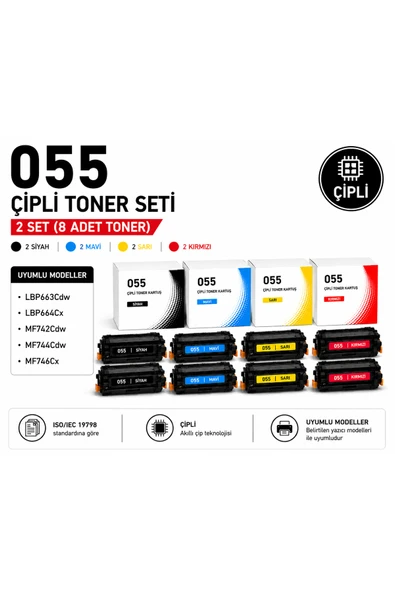 055 Çipli 2li Toner Seti ( 2 Siyah - 2 Mavi - 2 Kırmızı - 2 Sarı ) ürün görseli 1